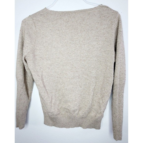 Taupe Long Sleeved Top VNeck Small Gathered Hem & Sleeves S - Picture 2 of 2